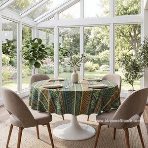 French Provencal tablecloth - Acrylic coated cotton, Spill-proof - 70" Round - Olives green | Le Cluny - Lifestyle