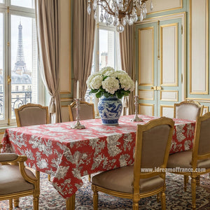 Villandry Red Toile Rectangular Acrylic-Coated Cotton Tablecloth by Le Cluny