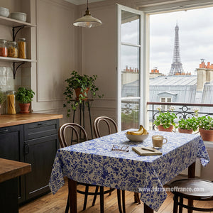 Versailles Blue Rectangular Acrylic-Coated Cotton Provence Tablecloth by Le Cluny