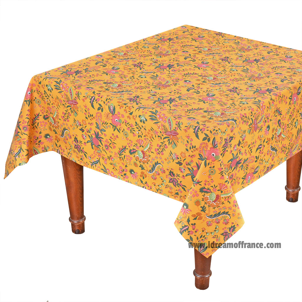 French Provencal tablecloth - Acrylic coated cotton, Spill-proof - 58" square - Versailles yellow | Le Cluny