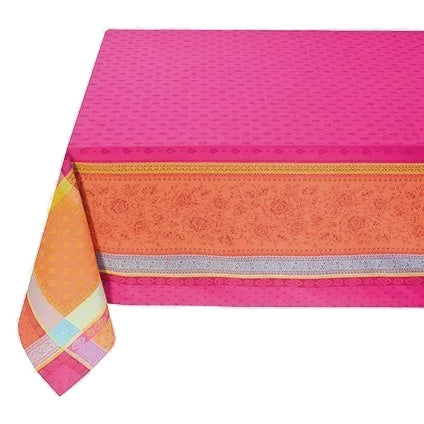 62x98" Rectangular Massilia Fuchsia French Cotton Jacquard Tablecloth by Marat d'Avignon