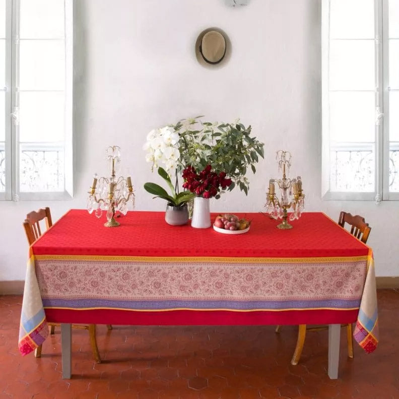 62x78" Rectangular Massilia Red French Jacquard Cotton Tablecloth by Marat d'Avignon