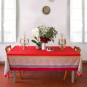 62x78" Rectangular Massilia Red French Jacquard Cotton Tablecloth by Marat d'Avignon
