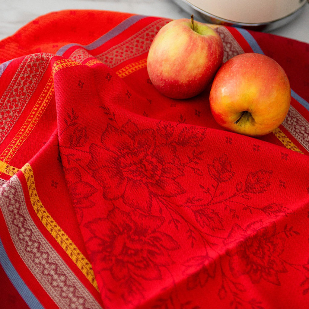 Massilia Red French Cotton Jacquard Napkin by Tissus Toselli