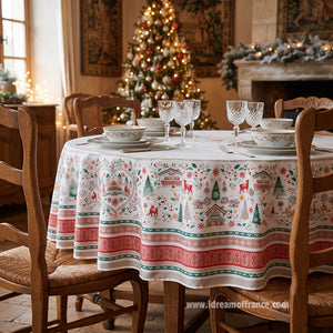 French Provencal tablecloth - Acrylic-coated cotton - 70" round - Mistletow red & green | Label France