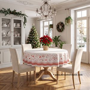 French Provencal tablecloth - Acrylic-coated cotton - 70" round - Mistletow red & gray | Label France - Lifestyle