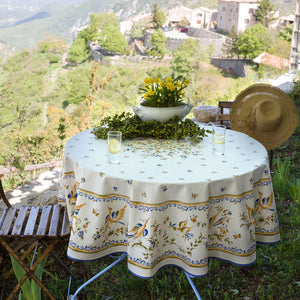 70" Round Moustiers Blue & Cream Tablecloth by Tissus Toselli