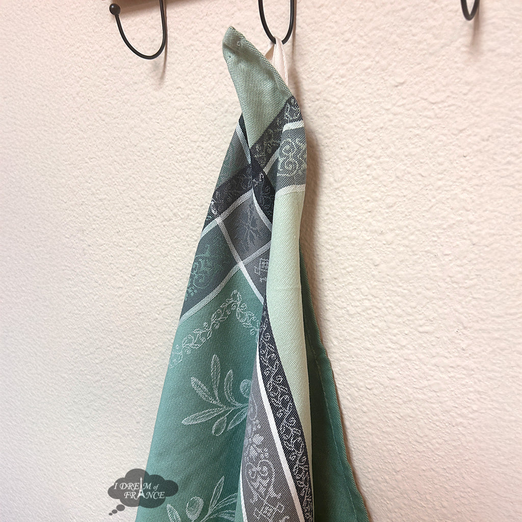 Olivia Green Cotton Jacquard Dish Towel by Tissus Toselli