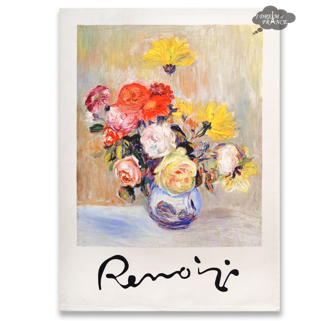 Roses & Dahlias by Renoir French Cotton Kitchen Towel by L.R. Creations