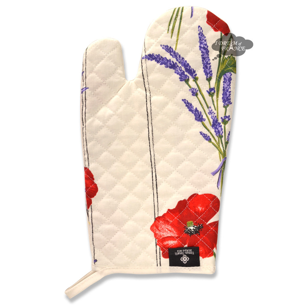 Poppies Cream Cotton Oven Mitt by Tissus Toselli