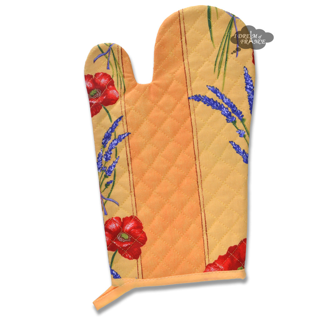 Poppies Yellow Cotton Oven Mitt by Tissus Toselli