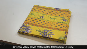 60x132" Rectangular Lavender Yellow Acrylic-Coated Cotton Provence Tablecloth by Le Cluny
