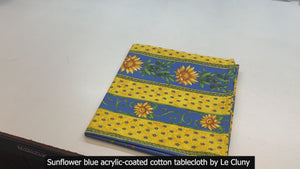 90" Round Sunflower Blue Acrylic-Coated Cotton Provence Tablecloth by Le Cluny