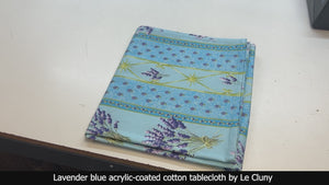 58" Square Lavender Blue Acrylic-Coated Cotton Provence Tablecloth by Le Cluny