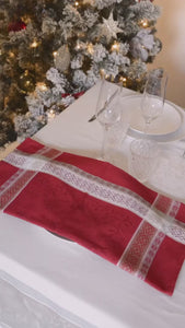 Christmas Spirit Red French Cotton Jacquard Napkin by Tissus Toselli