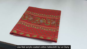52x72" Rectangular Lisa Red Acrylic-Coated Cotton Provence Tablecloth by Le Cluny