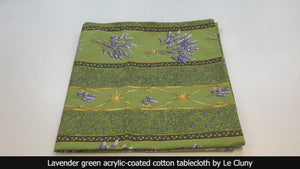 60x132" Rectangular Lavender Green Acrylic-Coated Cotton Provence Tablecloth by Le Cluny