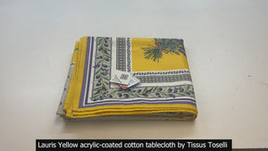 60x120" Rectangular Lauris Yellow Acrylic Coated Cotton Tablecloth by Tissus Toselli