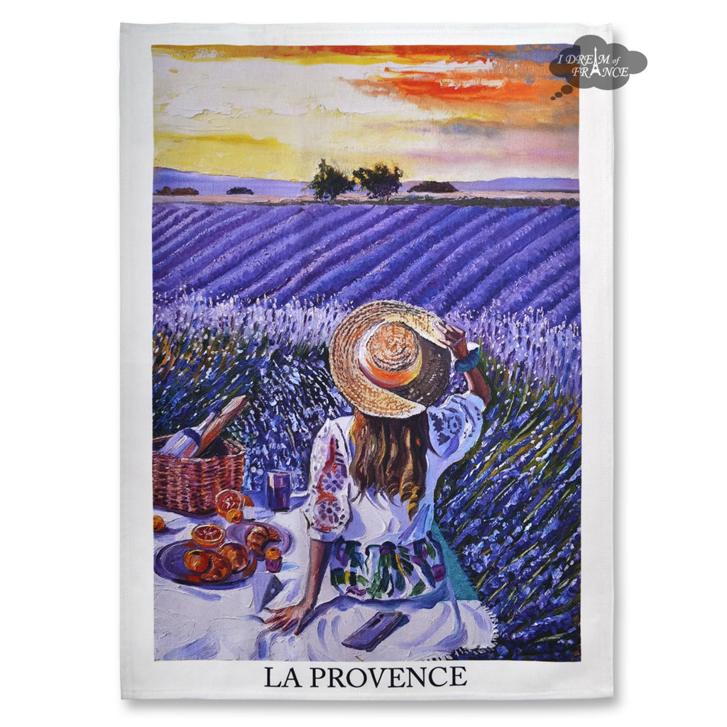 Provence Lavender Field Picnic French Cotton Kitchen Towel by L.R. Creations