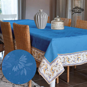 62" Square Moustiers Blue Matelassé Tablecloth by Tissus Toselli
