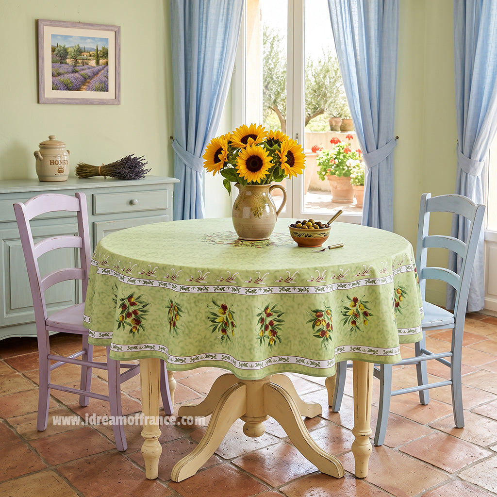 Provence Olivier Green French Provencal Tablecloth - Round