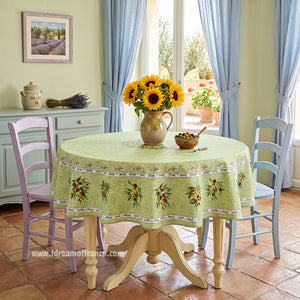 French Provencal tablecloth - Polyester - Stain-resistant - 70" round - Provence Olivier green | Provence Imports
