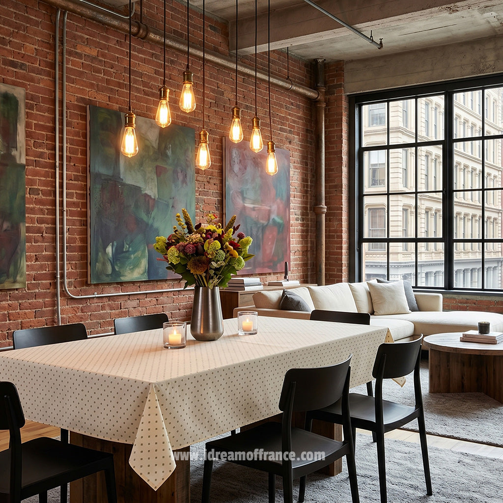 60x96" Rectangular Calisson Cream Coated Cotton Tablecloth by Tissus Toselli