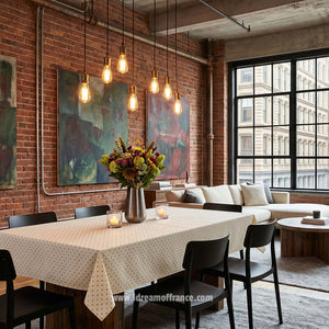 French Provencal tablecloth - Acrylic coated cotton, Spill-proof - Rectangular - Calisson cream | Tissus Toselli