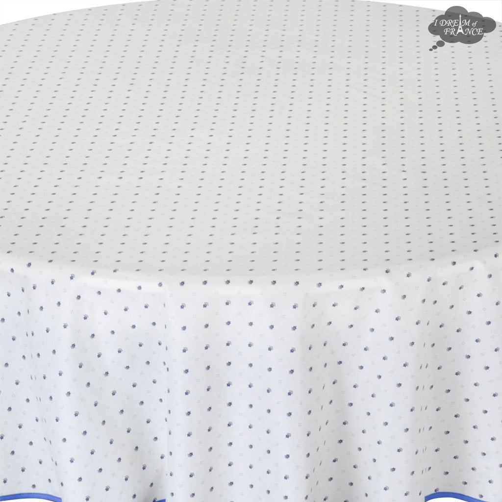 58" Round Calisson White & Blue Allover Acrylic-Coated Cotton Tablecloth by Tissus Toselli