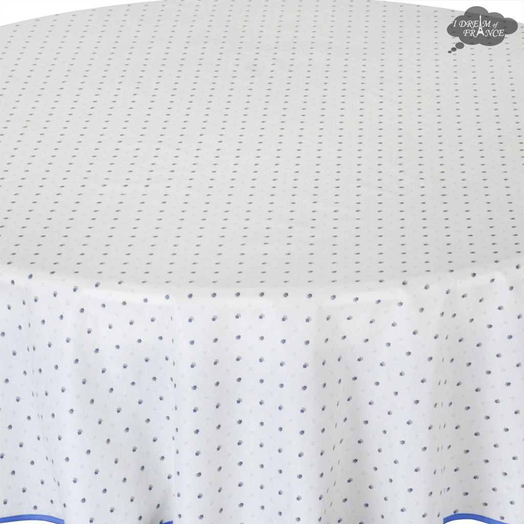70" Round Calisson White & Blue Allover Acrylic-Coated Cotton Tablecloth by Tissus Toselli