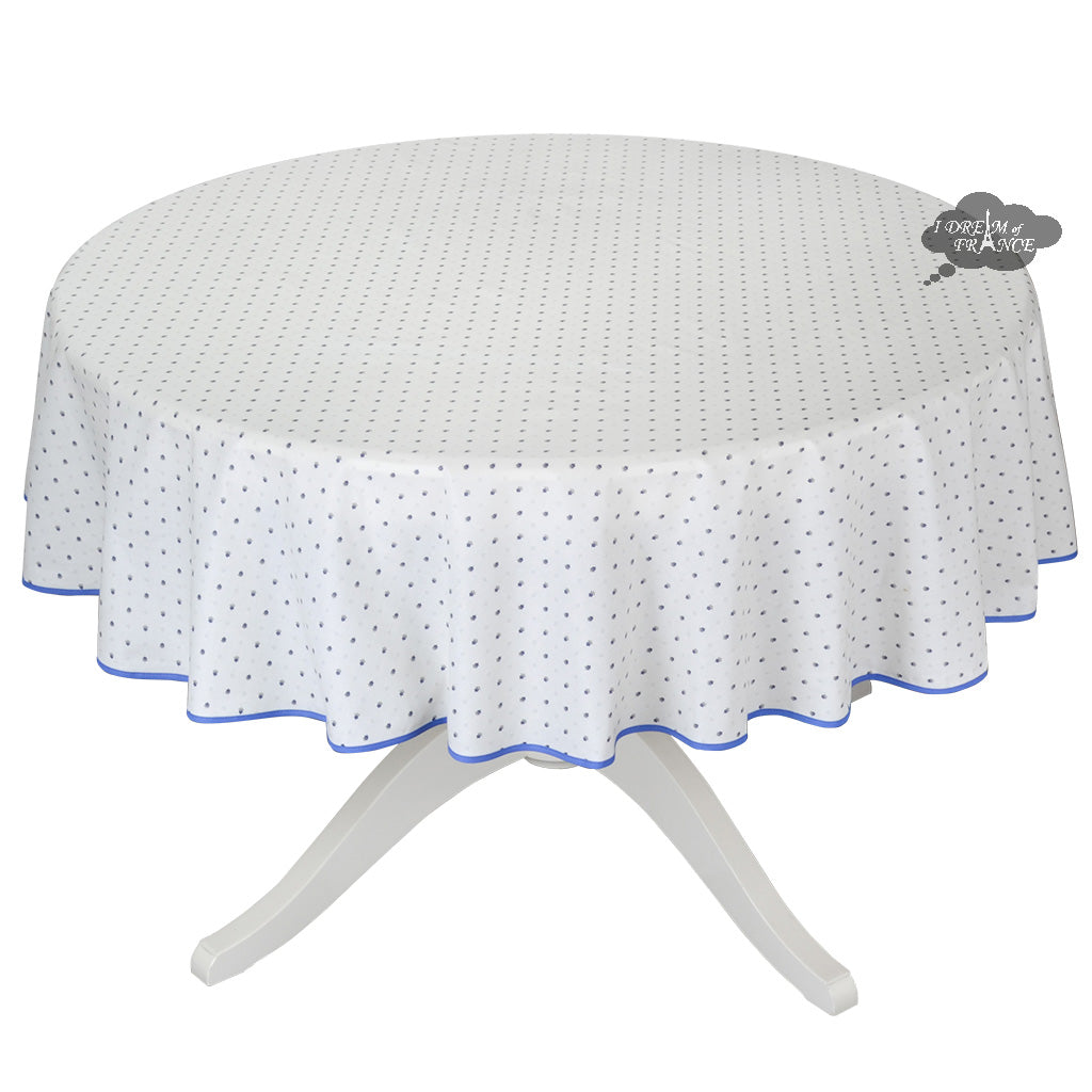 58" Round Calisson White & Blue Allover Acrylic-Coated Cotton Tablecloth by Tissus Toselli