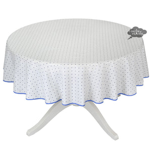 70" Round Calisson White & Blue Allover Acrylic-Coated Cotton Tablecloth by Tissus Toselli