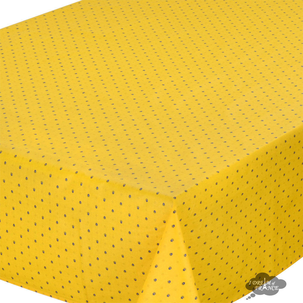 58" Square Calisson Yellow & Blue Acrylic-Coated Cotton Tablecloth by Tissus Toselli