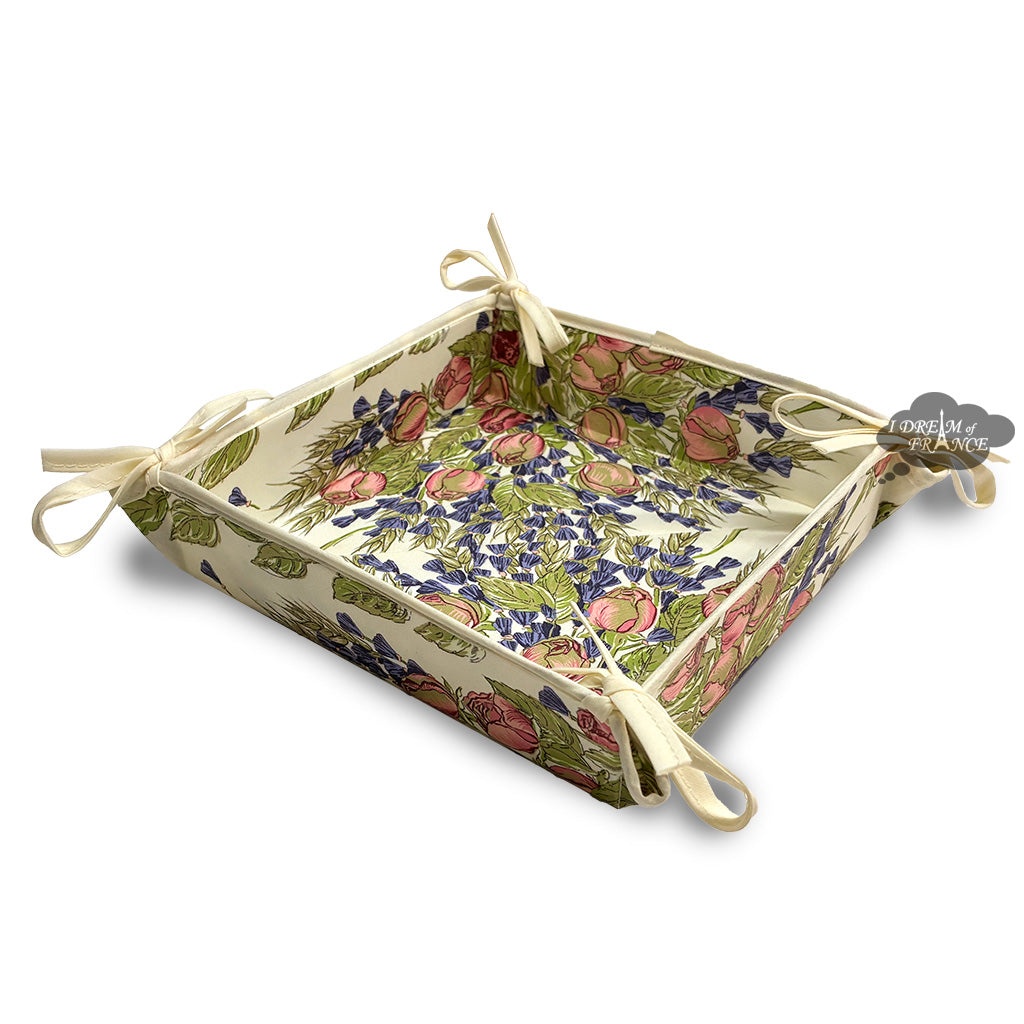 Roses and Lavender Coated Cotton French Bread Basket by Tissus Toselli