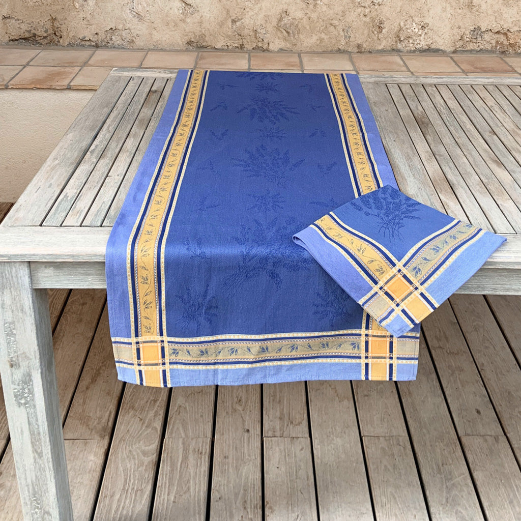 20x58" Senanque Blue Jacquard Cotton Table Runner by L'Ensoleillade