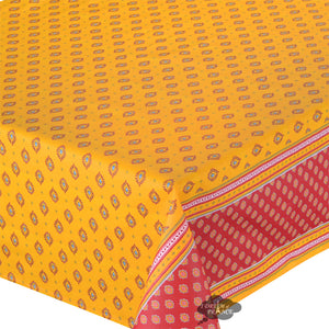 60x78" Rectangular Sormiou Yellow & Red Double Border Acrylic-Coated Cotton Tablecloth by Label France