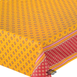 60x158" Rect Sormiou Yellow & Red Double Border Acrylic-Coated Cotton Tablecloth by Label France