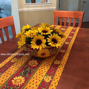 16x72" Sunflower Red Acrylic-Coated Cotton Provence Table Runner by Le Cluny