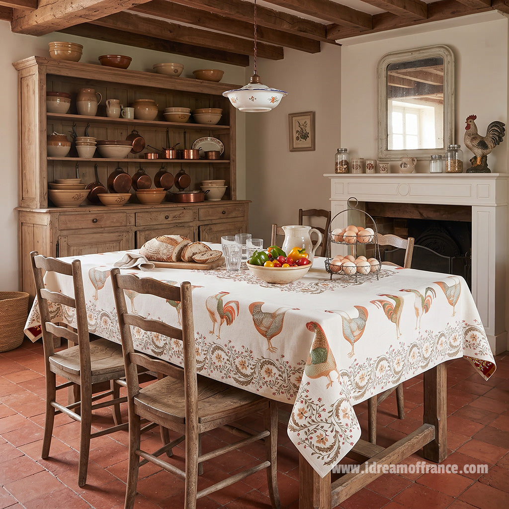 56" Square Rooster French Tapestry Tablecloth by Tissus Toselli