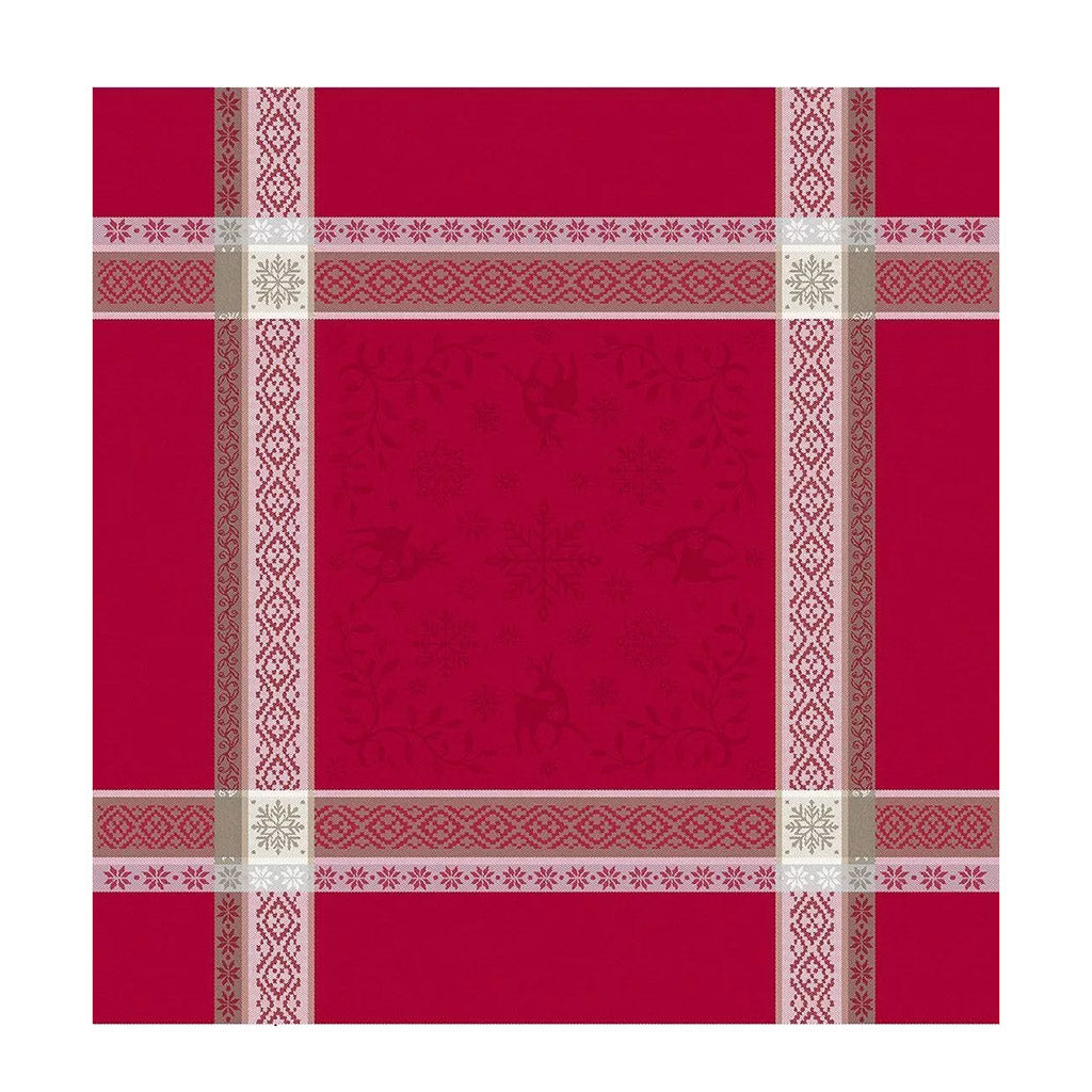 Christmas Spirit Red French Cotton Jacquard Napkin by Tissus Toselli