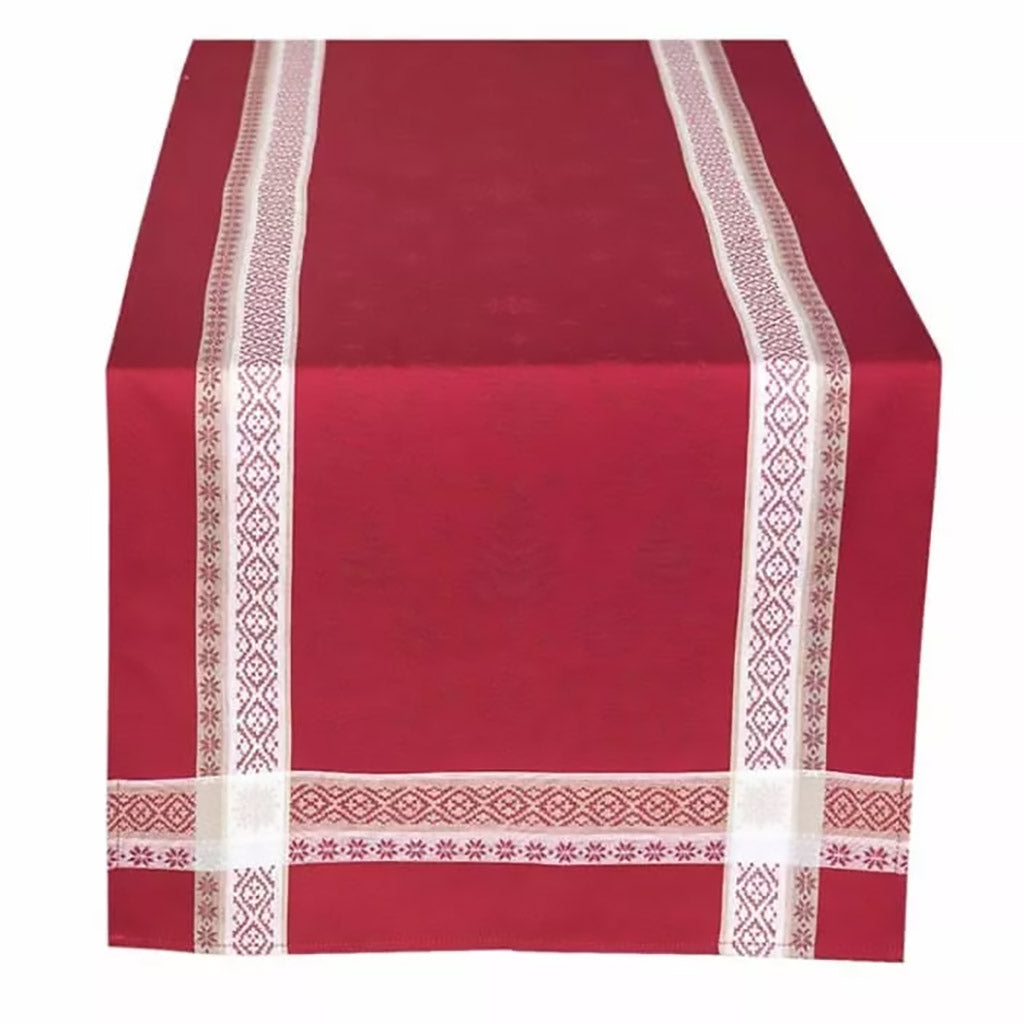 20x64" Christmas Spirit Red Jacquard Cotton Table Runner by Tissus Toselli