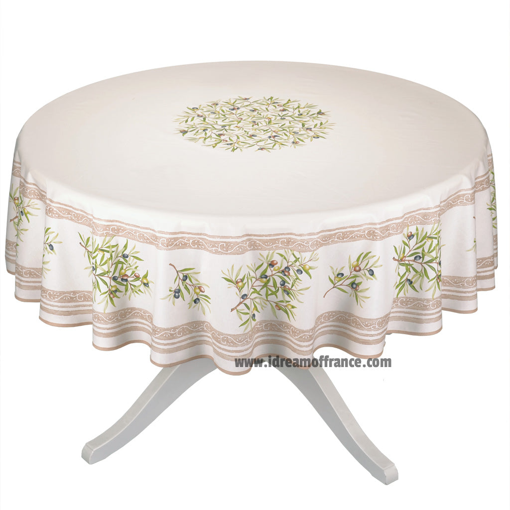 70" Round Clos des Oliviers Cream French Tablecloths by Label France - Coated or Not Coated