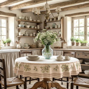 70" Round Clos des Oliviers Cream French Tablecloths by Label France