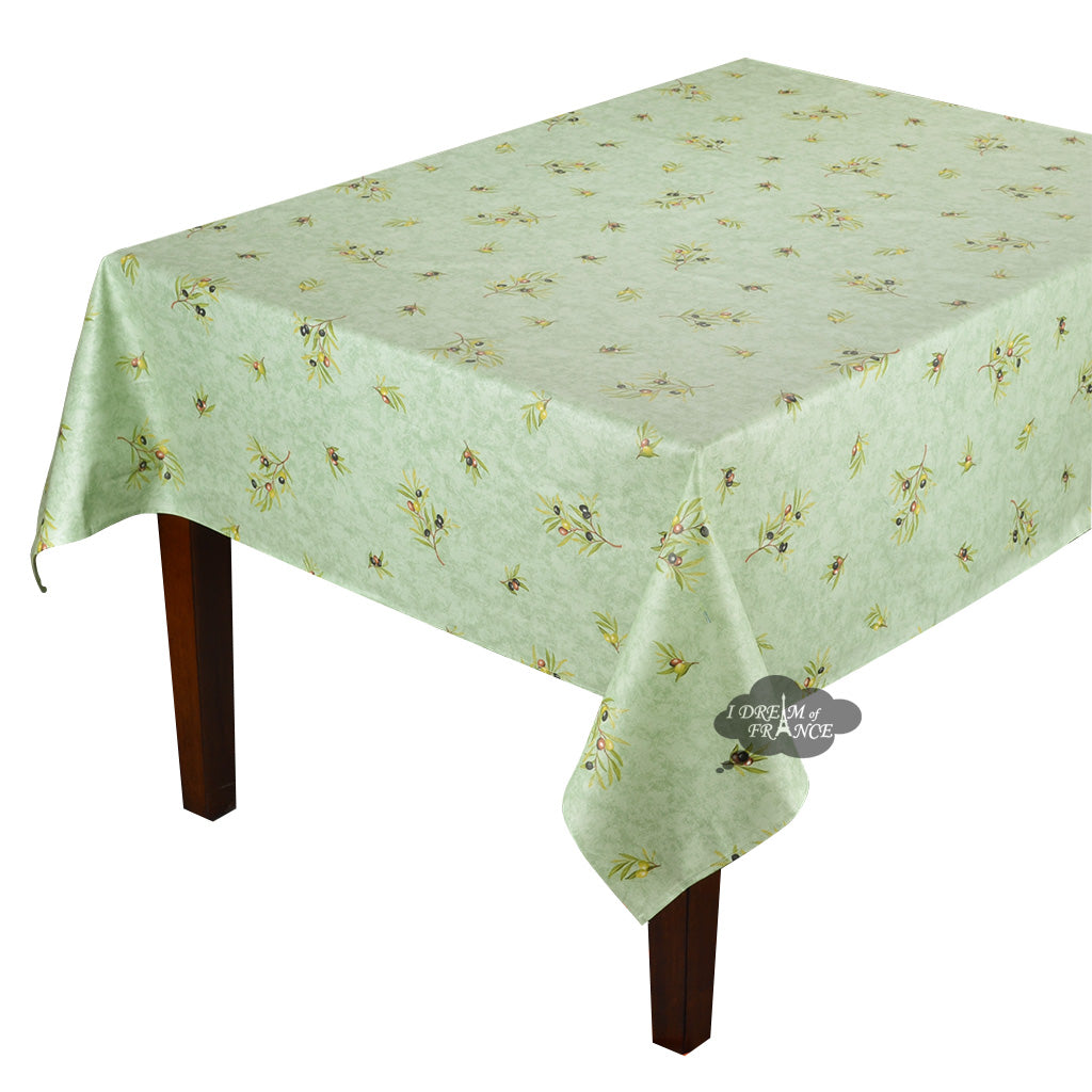 60x138" Rect Clos des Oliviers Green All-Over Acrylic-Coated Cotton Tablecloth by l'Ensoleillade