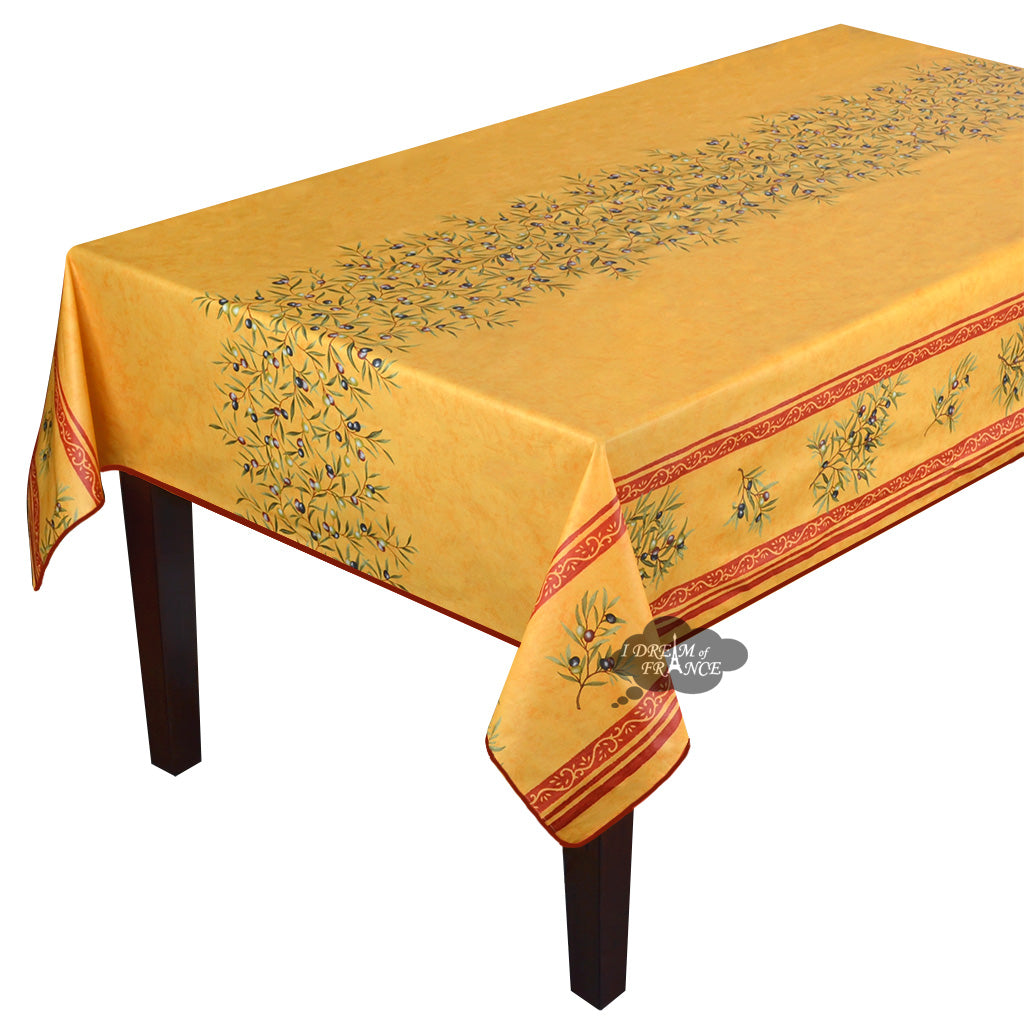 60x96" Rectangular Clos des Oliviers Yellow Double-Border Acrylic-Coated Cotton Tablecloth by l'Ensoleillade