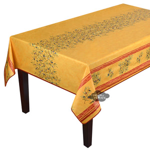 60x78" Rectangular Clos des Oliviers Yellow Double Border Acrylic-Coated Cotton Tablecloth by Label France
