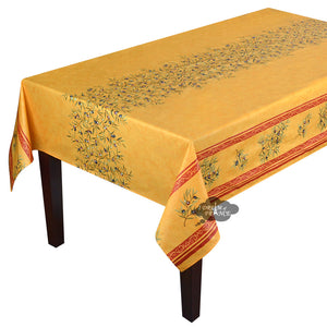 60x158" Rect Clos des Oliviers Yellow Double Border Acrylic-Coated Cotton Tablecloth by l'Ensoleillade