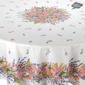 70" Round Grasse White Acrylic-Coated Cotton Tablecloth by Tissus Toselli