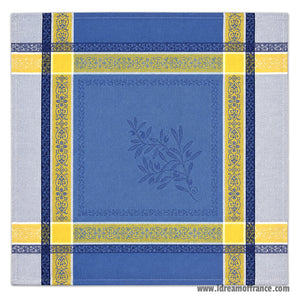 French Jacquard napkin - Cotton - Olivia blue & yellow  - Tissus Toselli - Opened