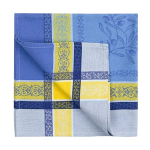 French Jacquard napkin - Cotton - Olivia blue & yellow  - Tissus Toselli